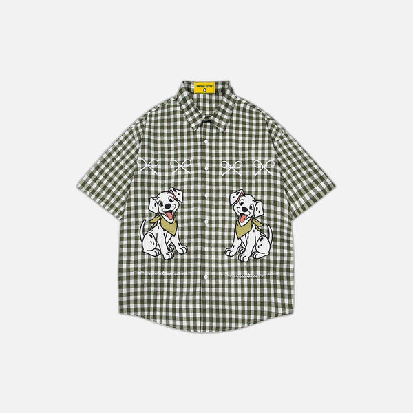 Plaid Embroidered Puppy Loose Casual Shirt