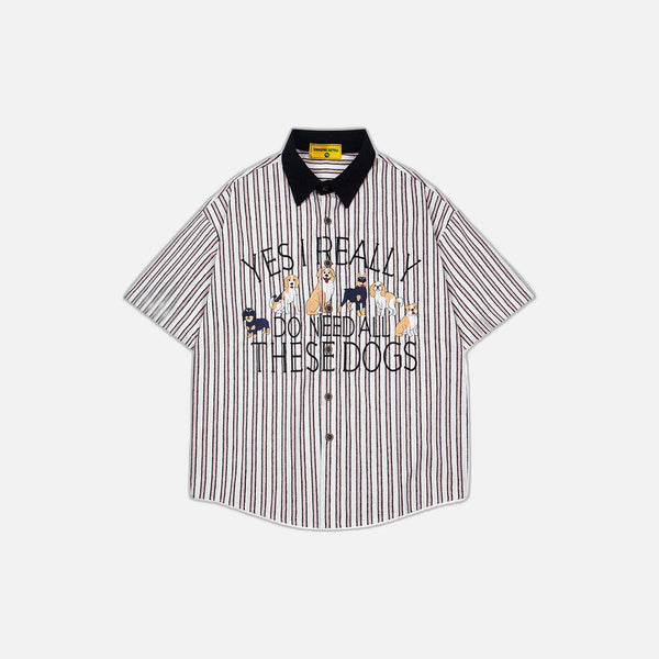 Loose Cartoon Stripe Short Sleeve Shirt