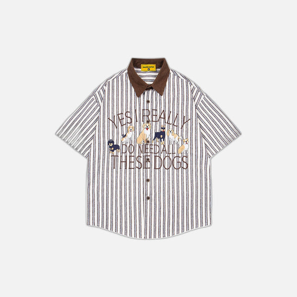 Loose Cartoon Stripe Short Sleeve Shirt