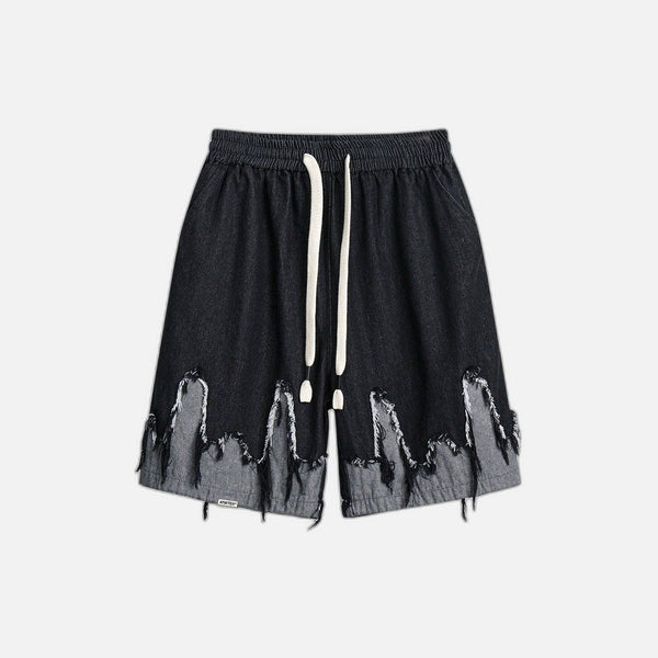Whimsical Colorblock Cat Denim Shorts