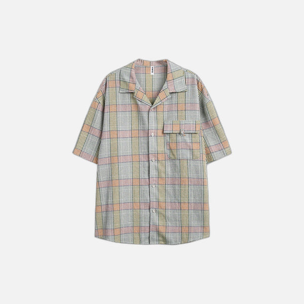 Retro Plaid Loose Casual Short Shirt