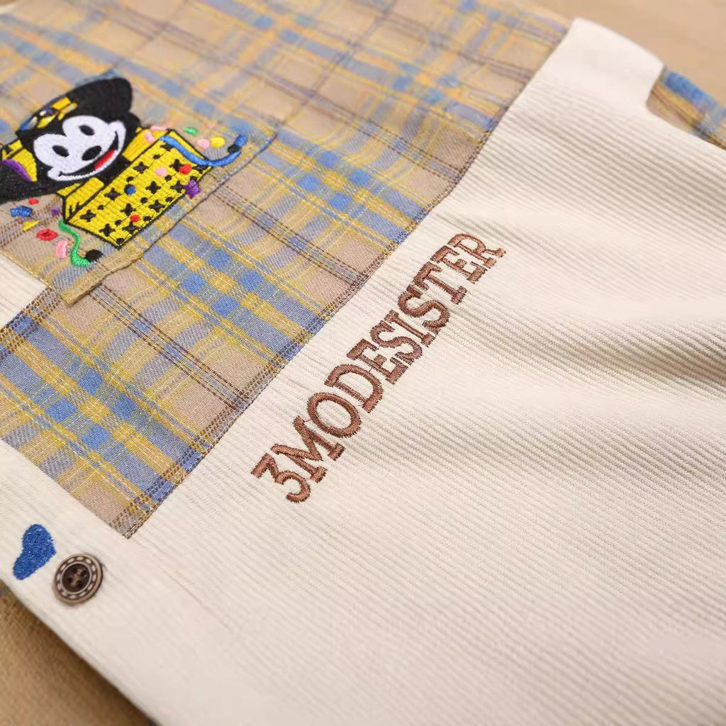 Retro Embroidered Plaid Button-Up Shirt