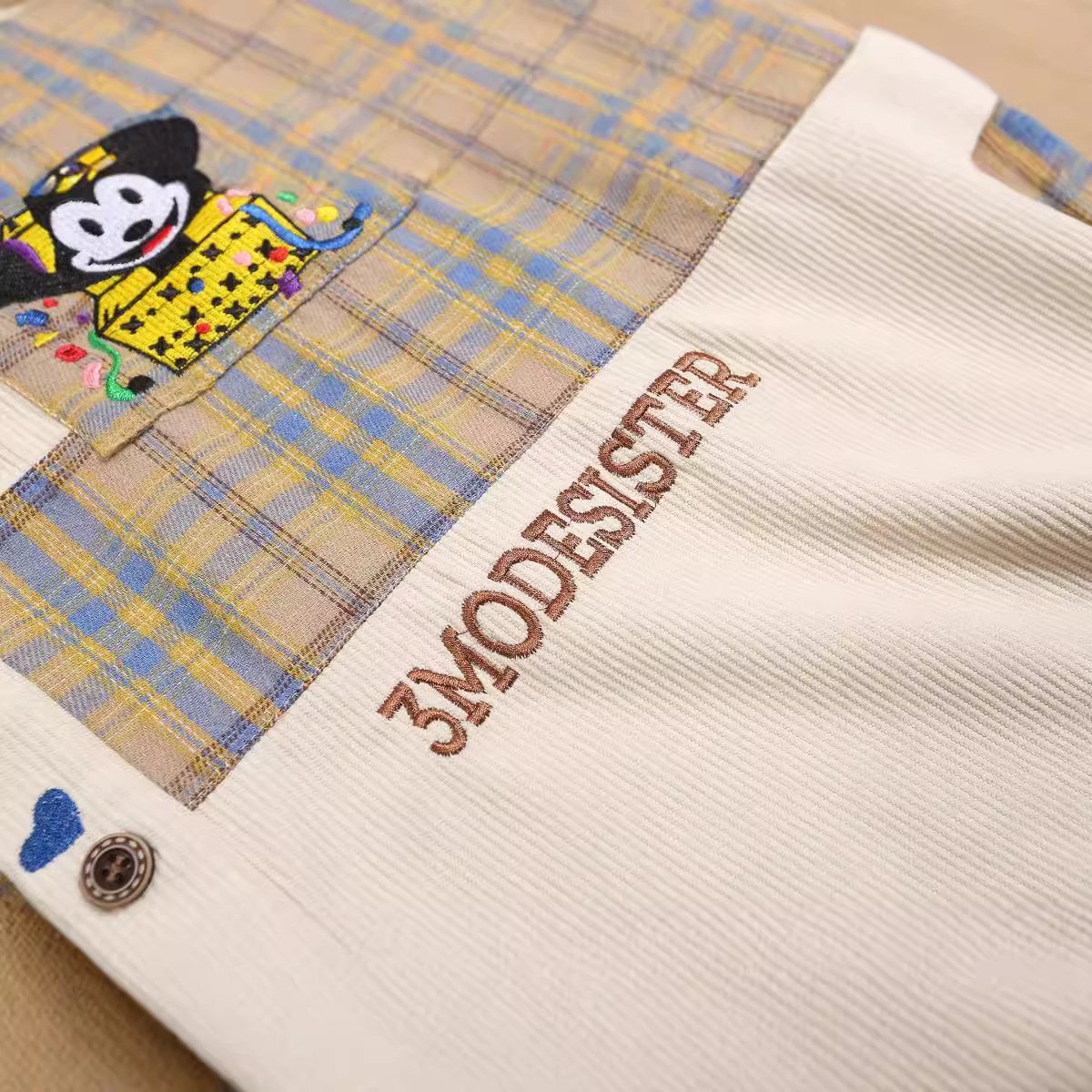 Retro Embroidered Plaid Button-Up Shirt