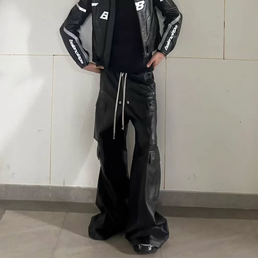 Multi-Pocket Leather Cargo Pants