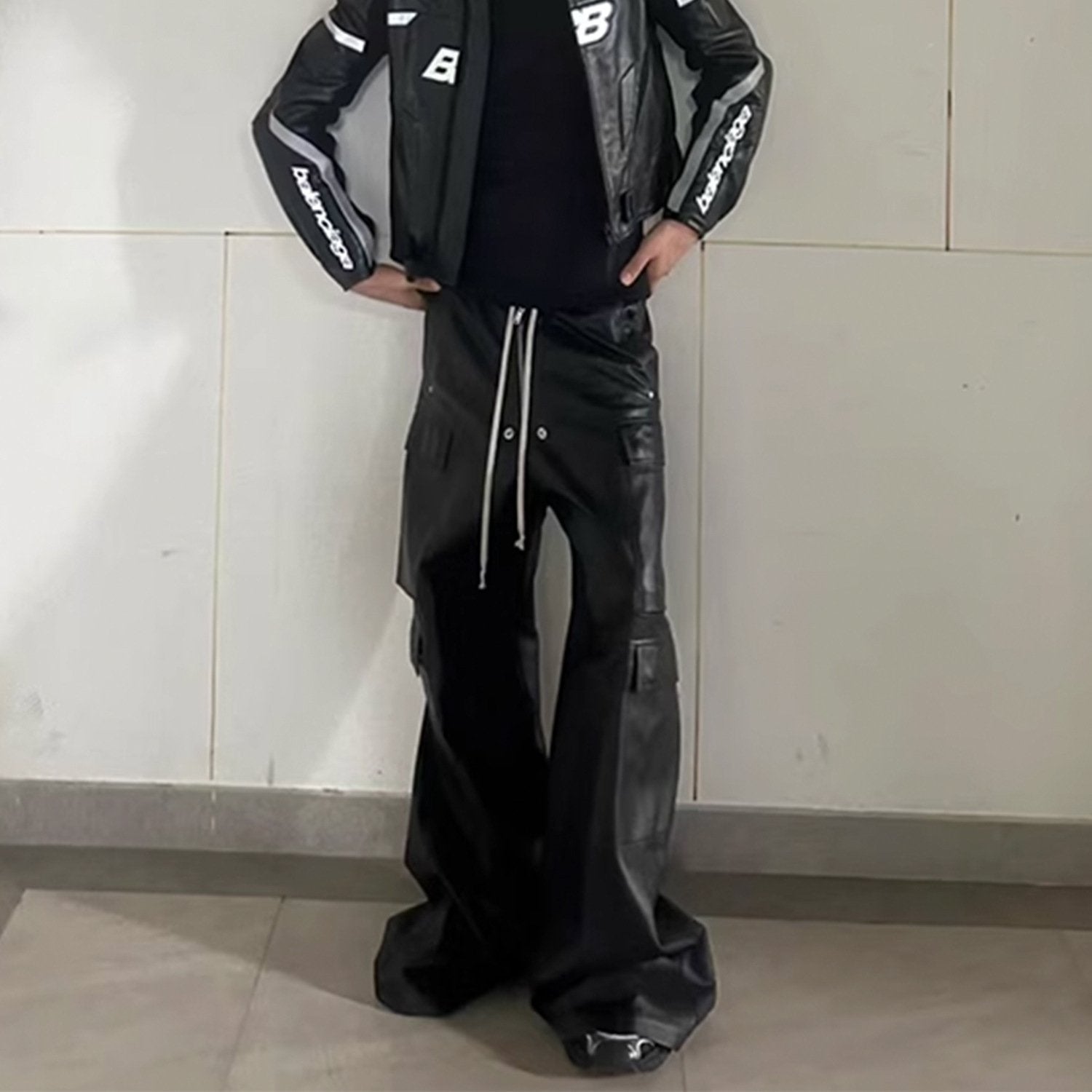 Multi-Pocket Leather Cargo Pants