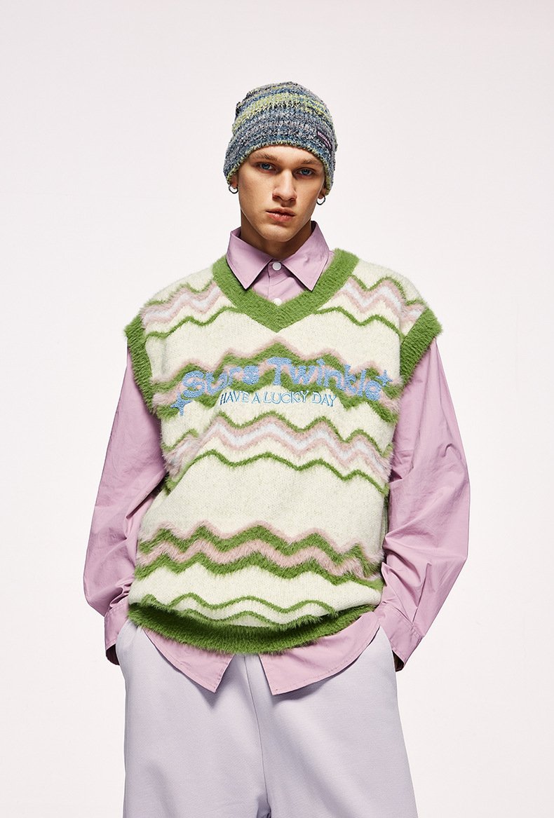 Y2k Fuzzy Star Twinkle Knitted Vest