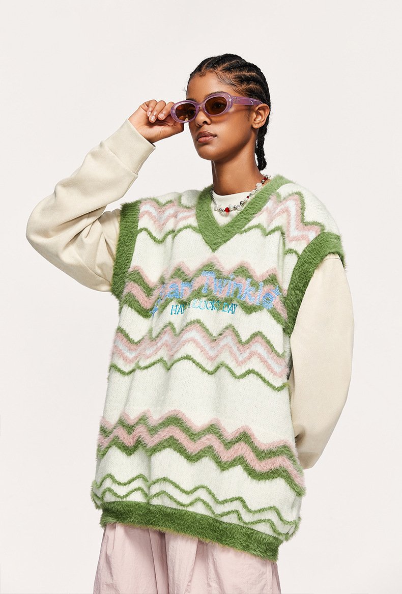 Y2k Fuzzy Star Twinkle Knitted Vest