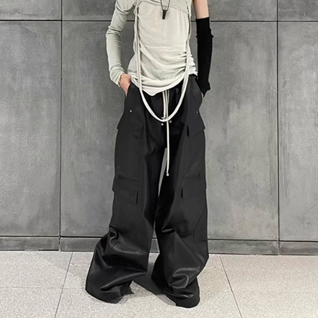 Multi-Pocket Leather Cargo Pants