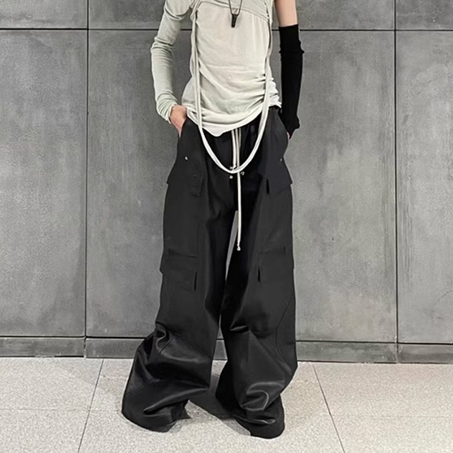 Multi-Pocket Leather Cargo Pants