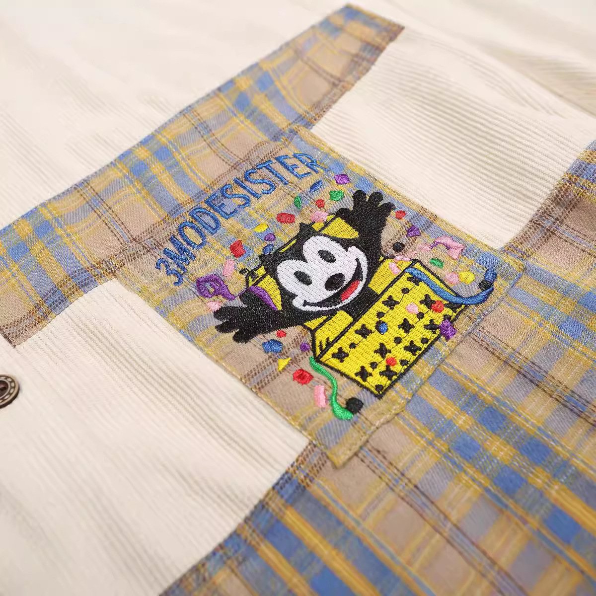 Retro Embroidered Plaid Button-Up Shirt