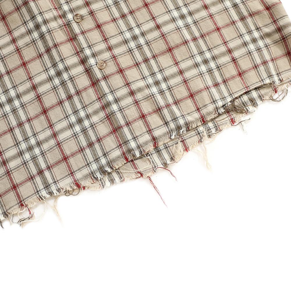 Distressed Plaid Button-Up Shirt